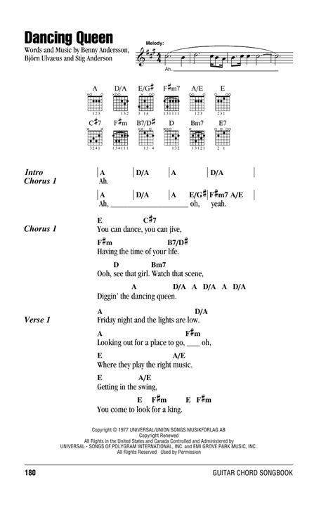 chords of dancing queen|More.